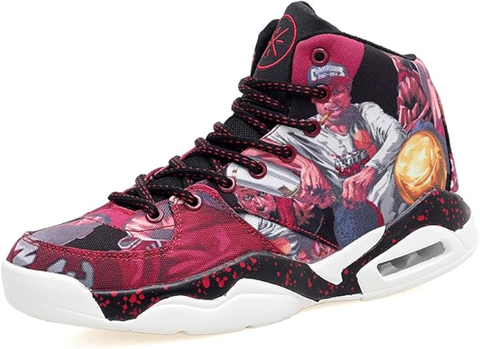 Amazon シューズラック ハイカットスニーカー タウンスニーカー ユニセックス バスケットシューズ キャンバス素材で超軽量 レースアップ クッション性 通気性 カップル 恋人 メンズ レディース 高校生 通学 トラベル 旅行用 スポーツ グレー ワインレッド 灰色 赤