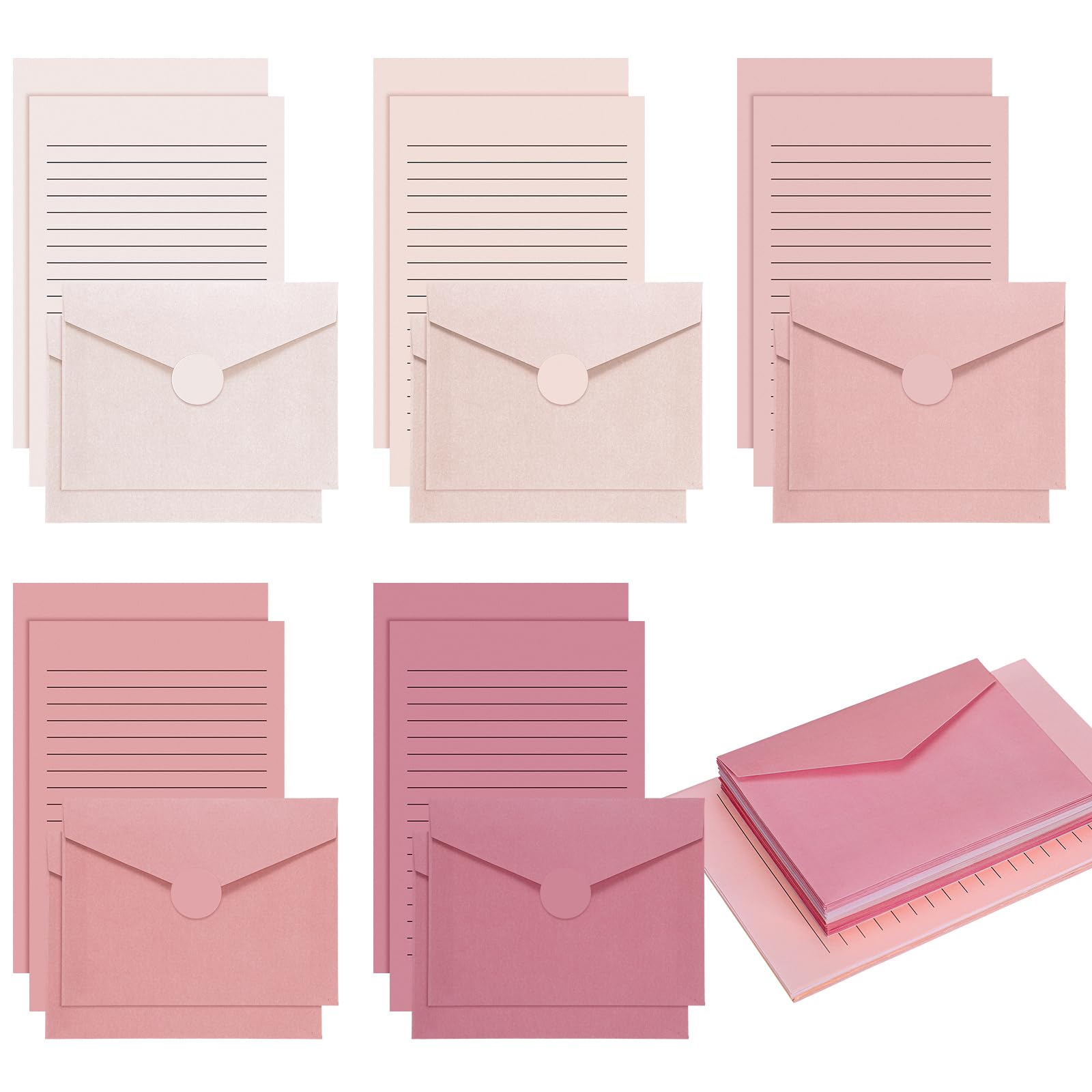 Photo 1 of 100 Pcs Stationery Lined Stationery Paper and Envelopes Set Includes 50 Letter Writing Paper and 50 Envelope for Office, 5.5 x 8.25 Inch(Dusty Rose)