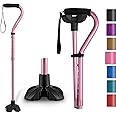 GPTCAMP G1 Walking Stick, Walking Cane for Women & Men with Wrist Strap, Lightweight & Sturdy Offset EVA Handle, Large Quad Base, Self Standing for Seniors and People with Injuries & Recovery