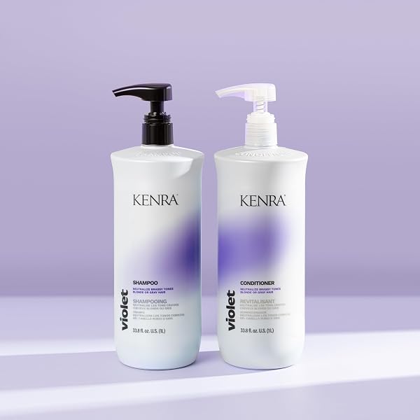 KENRA VIOLET SHAMPOO | ELIMINATES BRASSY TONES | PURPLE PIGMENT + DEPOSIT | NEUTRALIZES YELLOW | MOISTURIZES PROCESSED HAIR | ENHANCES VIBRANCY OF BLONDE OR GRAY HAIR | COLOR SAFE | 33.8 FL. OZ.
