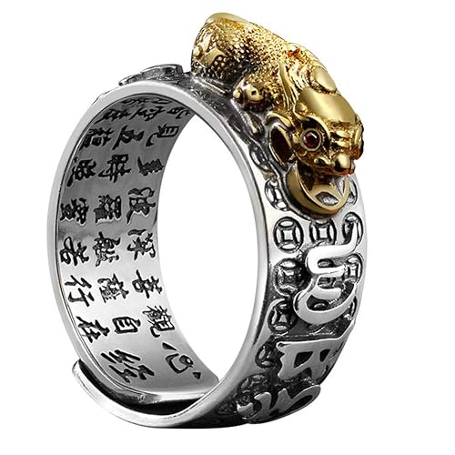 JAJAFOOK 990 Sterling Silver Pixiu Ring – Adjustable Feng Shui Wealth Amulet, Unisex Design