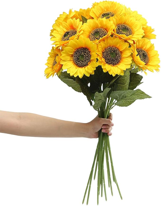 6PCS Artificial Sunflower Flowers Long Stem Silk Fake Sunflowers
