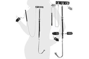 BDSM Bondage Sex Restraints Kit Sex Toys, Neck to Wrist Restraints Kit with Anal Hook & Reaction Chain Sex Handcuffs Collar B