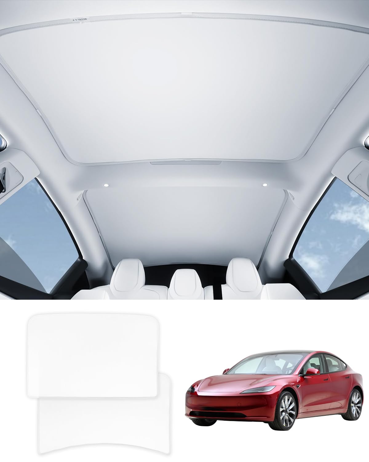 2024 Highland Model 3 Sunshade Roof Sunroof Shade, 2pcs Foldable Sunroof Shade Heat Insulation Cover Top Window UV Sun Blocking Heat Shade Compatible with Tesla Highland Model 3 (2024 Model 3)