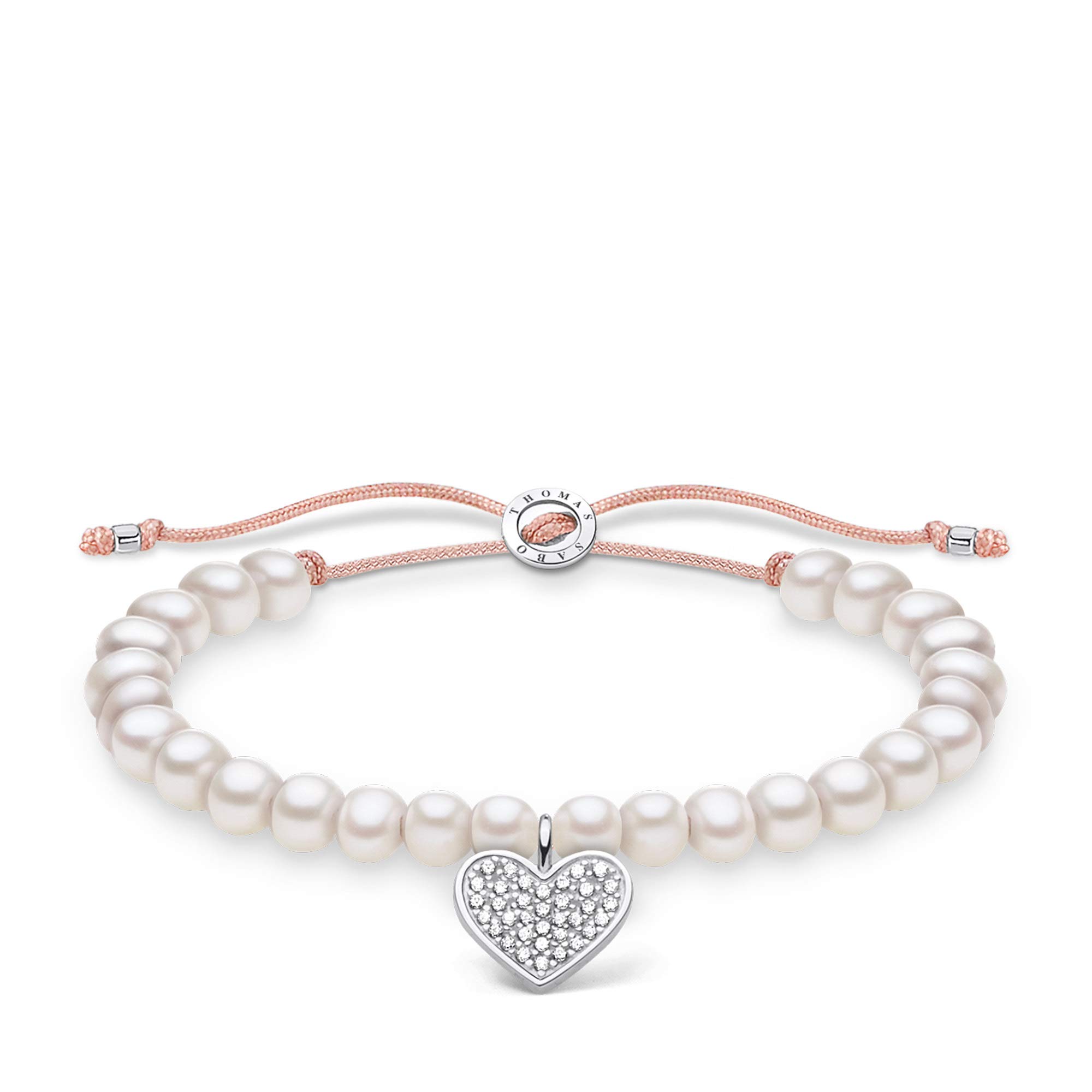Thomas Sabo White Pearl Pave Heart Bracelet 925 Sterling Silver 13-20cm Length