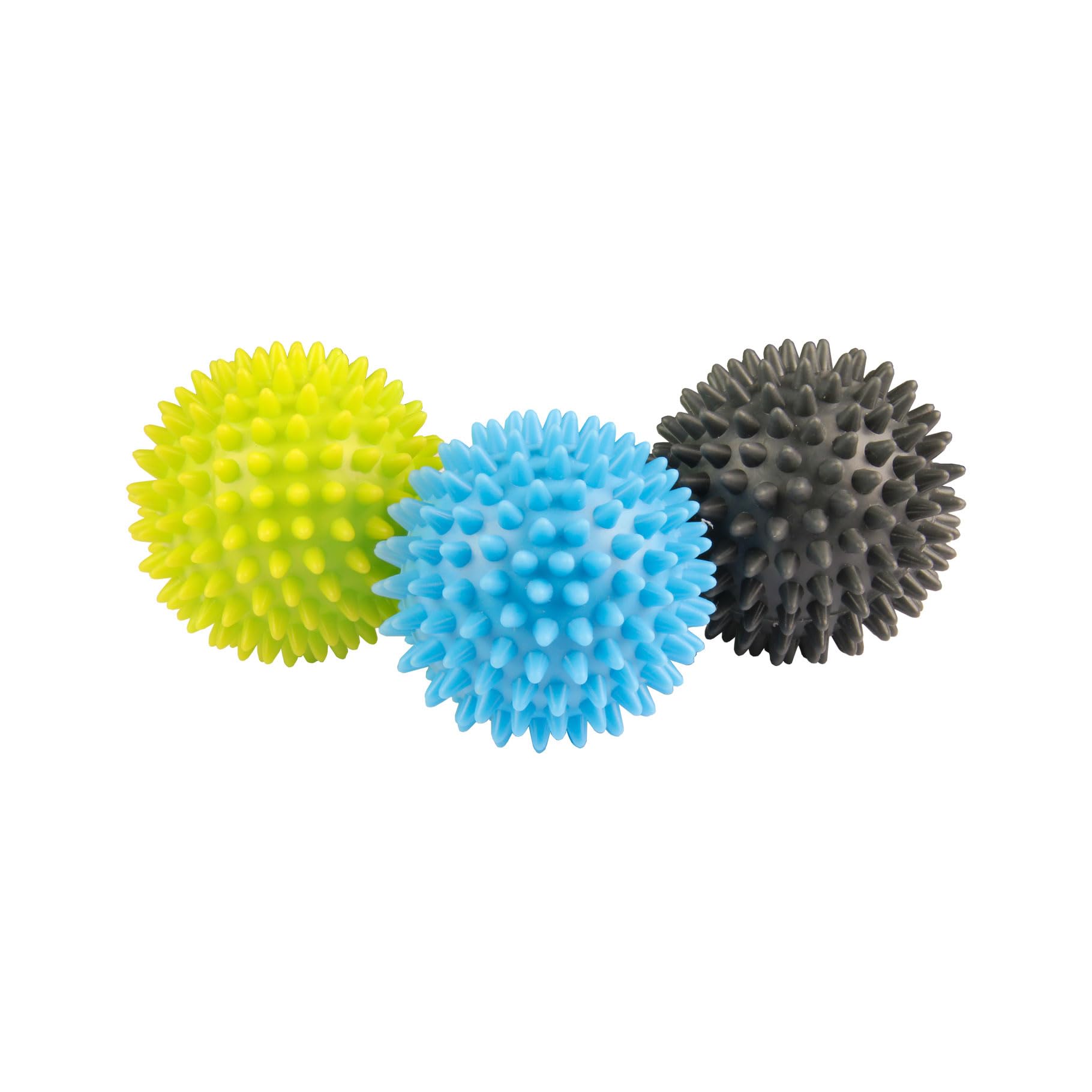 Fitness Mad Spikey Massage Ball, Ideal for Trigger Point Therapy, Deep Tissue & Myofascial Release, Relaxes Tight Muscles & Stress, 3 Hardness Levels (Blue, Green & Grey)