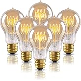 Warm Edison Light Bulbs, 60 Watt A19 Vintage Incandescent Light Bulbs, Dimmable Yellow Old Fashioned Amber Light Bulbs, 2100K Warm White, E26 Base, 6 Pack
