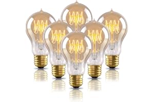 NEW LIGHTS Warm Edison Light Bulbs, 60 Watt A19 Vintage Incandescent Light Bulbs, Dimmable Yellow Old Fashioned Amber Light Bulbs, 2100K Warm White, E26 Base, 6 Pack