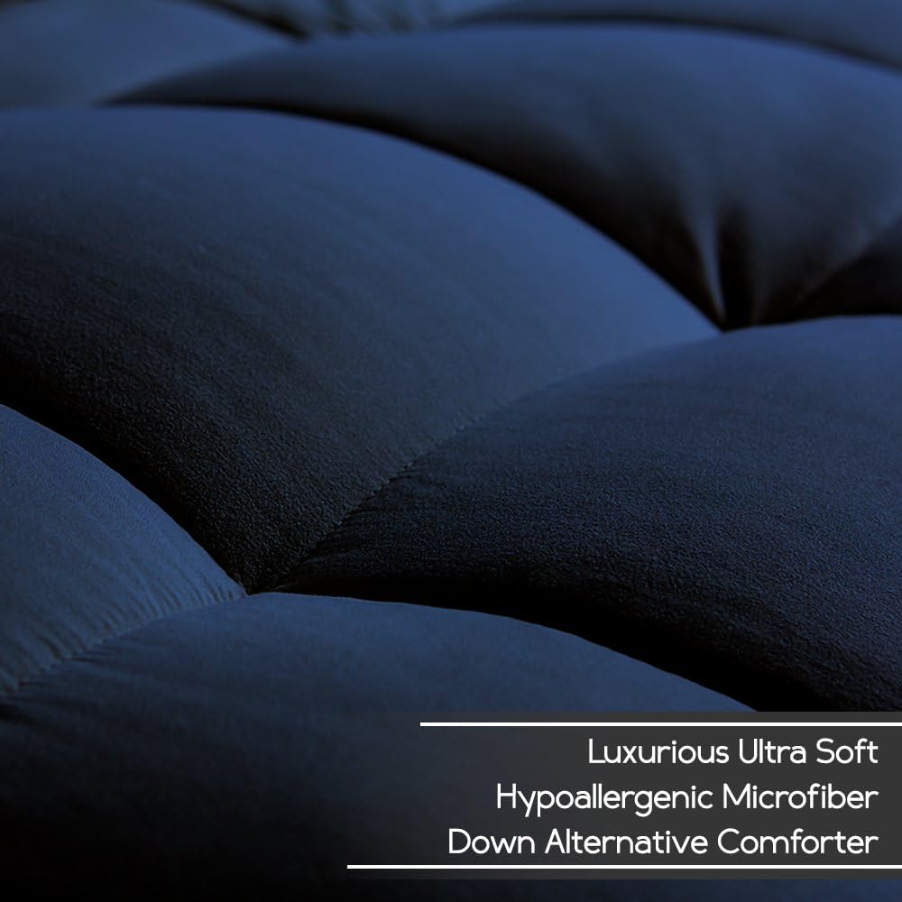 Bare Home Bedding Set 7 Piece Comforter & Sheet Set - Full XL - Goose Down Alternative - Ultra-Soft 1800 Premium - Hypoallergenic - Breathable Bed Set (Full XL, Dark Blue/Grey): Home & Kitchen