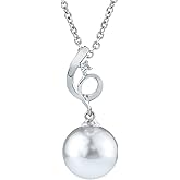 The Pearl Source 14K Gold 9-10mm Round White South Sea Cultured Pearl & Diamond Symphony Pendant Necklace for Women