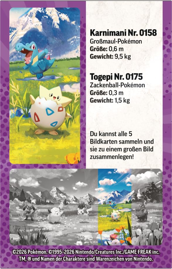 Pokémon-Sammelkartenspiel: Mini-Tin-Box Mega-Entwicklung – Erhabene Helden: Togepi und Karnimani (1 Stickerbogen, 1 Pokémon-Bildkarte und 2 Boosterpacks) 4