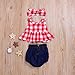 SWNONE 3Pcs Baby Girls Plaid Ruffle Bowknot Tank Top+Denim Shorts +Headband Outfit (Red, 12-18 Months)