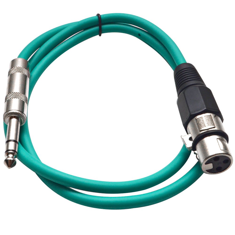 Seismic Audio - SATRXL-F3 - Green 3' XLR Female to 1/4" TRS Patch Cable