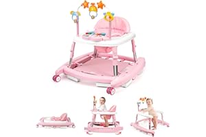 Wolfcode 5-in-1 Music and Lights Baby Walker Foldable with 5 Adjustable Heights, Baby Walker with Wheels and Bouncer Combo Portable, Infant Toddler Walker for Baby Boy Girls 6-18 Months