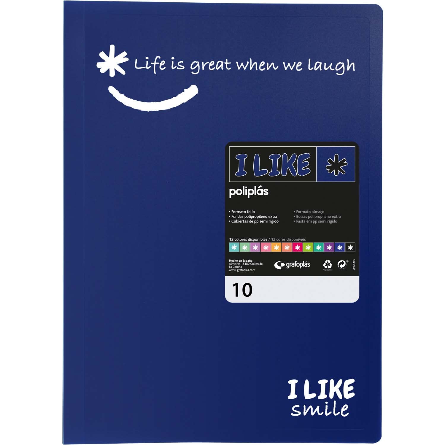 Grafoplás 1430830 Folio Size Blue 10 Transparent Sleeves Polypropylene Like Polypropylene