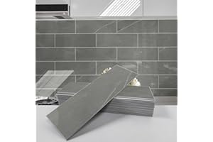 Avant Decor | Sample Tile | Stone Composite Subway Stone Texture Tiles | Peel and Stick Kitchen Backsplash Tiles | Wall Tiles | 4” x 12” | Bex Metro Glossy Slate, Single Tile