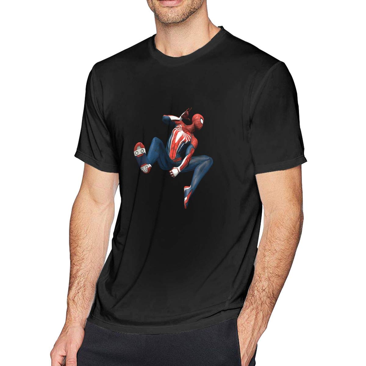 Lianliya Personalized Spiderman Crew Neck Top For Adult , Black T Shirt