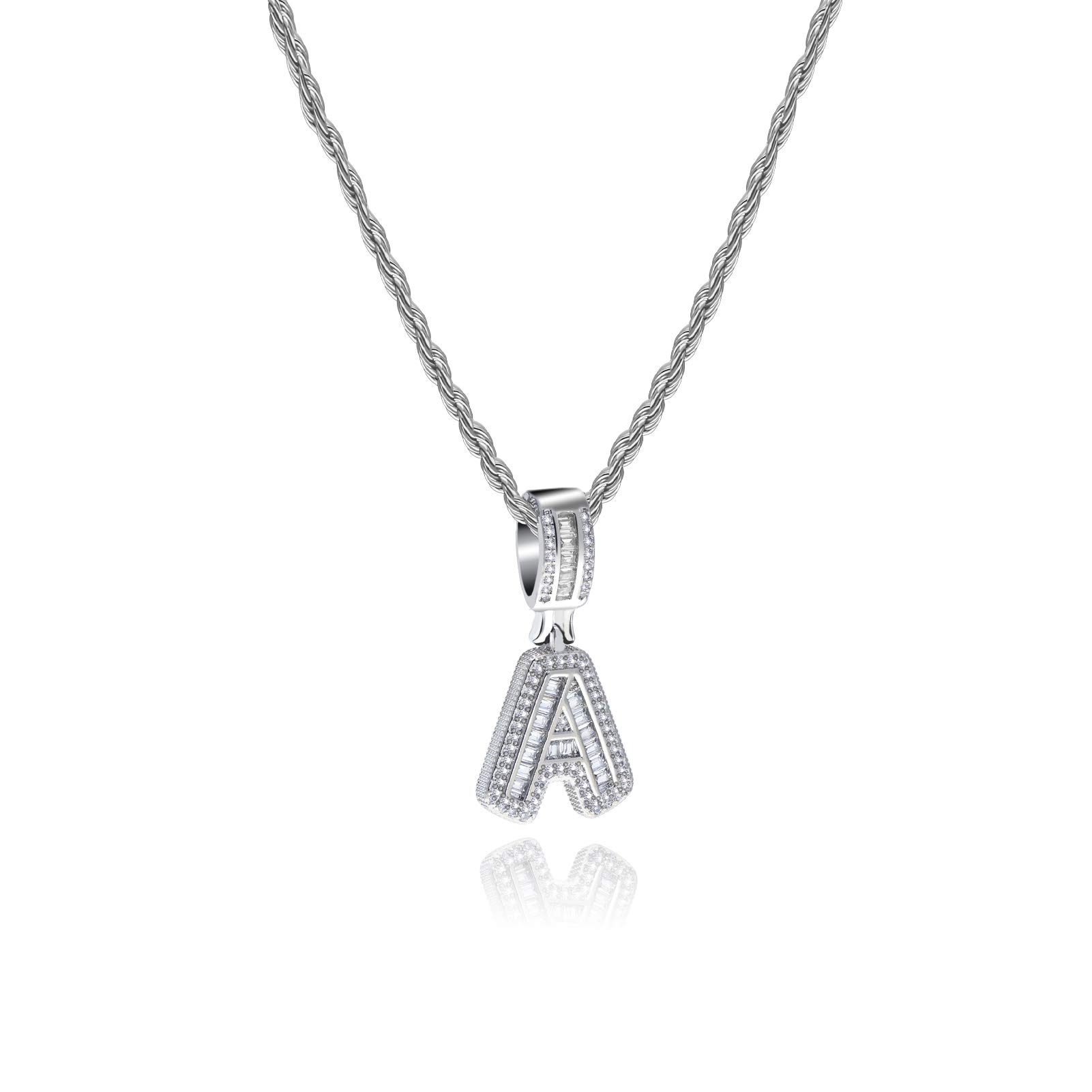 MiniJewelry A Letter Initial Alphabet Necklace Personalize Name Jewellery Silver Crystal Clear CZ Women Jewellery Mum Wife Mom Family Birthday