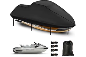 DOCEPERT 3 Seater Waterproof Jet Ski Covers, Upgraded 420D Heavy Duty Nano Coating PWC Cover,2 Air Vent Marine Grade UV Resistant for Seadoo,Kawasaki,Waverunner Polaris from 116" to 125"(Black)