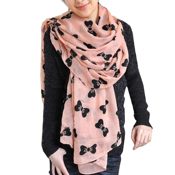 SODIAL(R) Pink Women's Large Soft Scarf Wrap Shawl Chiffon Bowknot