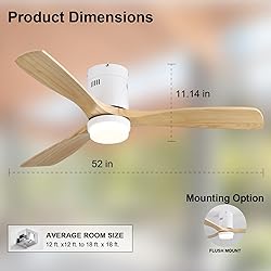 Sofucor 52" Low Profile Ceiling Fan, Flush Mount