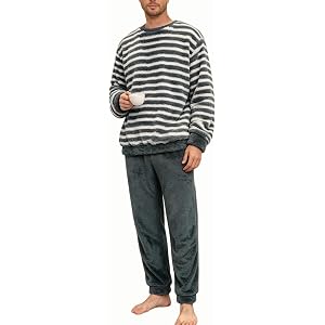 BAJAOEY Mens Fluffy Coral Fleece Pajamas Set Winter Pullover Pants Plush Warm Pjs Loungewear Sleepwear Lounge Set