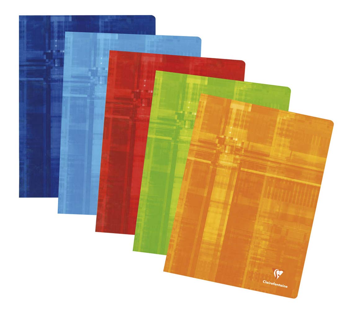 Clairefontaine 3311C - One Set of 10 Stapled Notebooks - Size: 24x32 cm - 48 Seyes Ruled Pages - 90 g White Paper - Laminated Card Cover - Random Colours