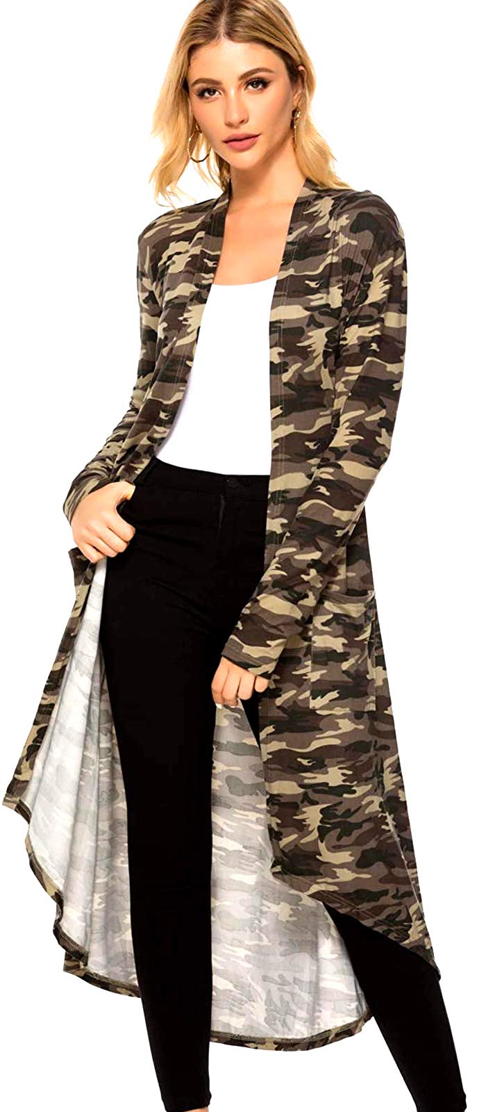 Women's Casual Long Open Front Drape Lightweight Duster High Low Hem Maxi Long Sleeve Cardigan(S-3XL)