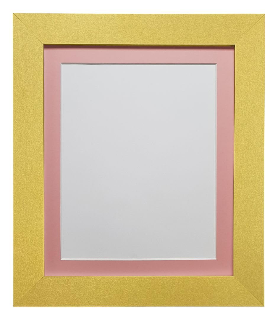 FRAMES BY POST Metro Picture Photo Frame Gold with Pink Mount 20 x 16 Inch Image Size 40 x 30 cm Plastic Glass