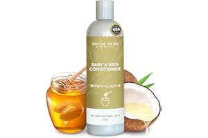 SoCal Suds & Company Organic Baby & Kids Conditioner – Moisturizing Formula with Natural Honey Almond Scent, Gentle & Nourishing, All Hair Types, Non-Greasy, Ideal for Sensitive Scalps, 12oz