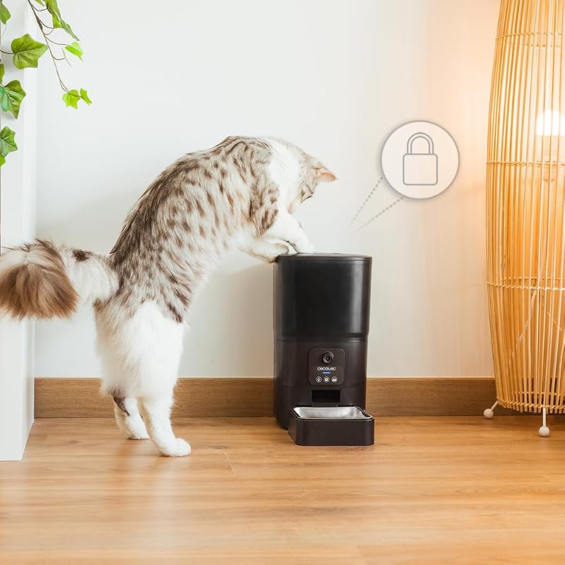 Comedero Dispensador Automático para Mascotas con Control WiFi, Cámara, Grabadora de Voz Pumba 6000 Purrfect Meal Smart Vision. 6L, Comida hasta 10mm, Alarma, Cuenco de Acero INOX