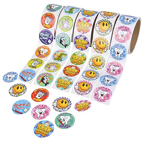Dental Roll Sticker Assortment, 5 Rolls 100 Stickers Per Roll / 500 Total, Dentist Stickers, Tooth Fairy
