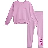 Reebok Toddler Girls Pants Set - 2 Piece Athletic Fleece Crewneck Sweatshirt and Active Leggings Toddler Outfits for Girls