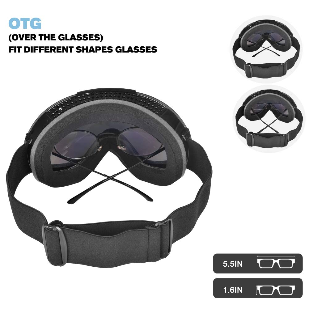 Lunette de Ski,Masque Ski sphériques avec Double Lentille Anti-buée,Coupe-Vent,Protection UV 100%,Lunettes de Protection de Snowboard OTG Ajustables, Anti-reflets Grand Angle,pour Homme/Femme