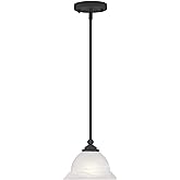 Livex Lighting Glass Shade 4256-04 North Port 1 Light Black Mini Pendant with White Alabaster Glass