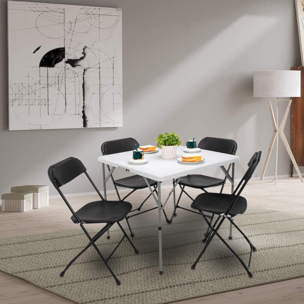VINGLI 34" Fold in Half Square Table, Bi-Folding Commercial Table, Portable Plastic Dining Card Table for Kitchen or Outdoor Party Wedding Event, White Granite: Kitchen & Dining
