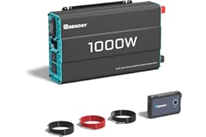 Renogy Inverter P2 1000 watt Pure Sine Wave Inverter, Solar Car Power Inverter 12V to 120V AC Converter for RV, Truck, Camping, Home Backup, Outdoor, Emergency, Off-Grid Living, 16.4FT Remote Control