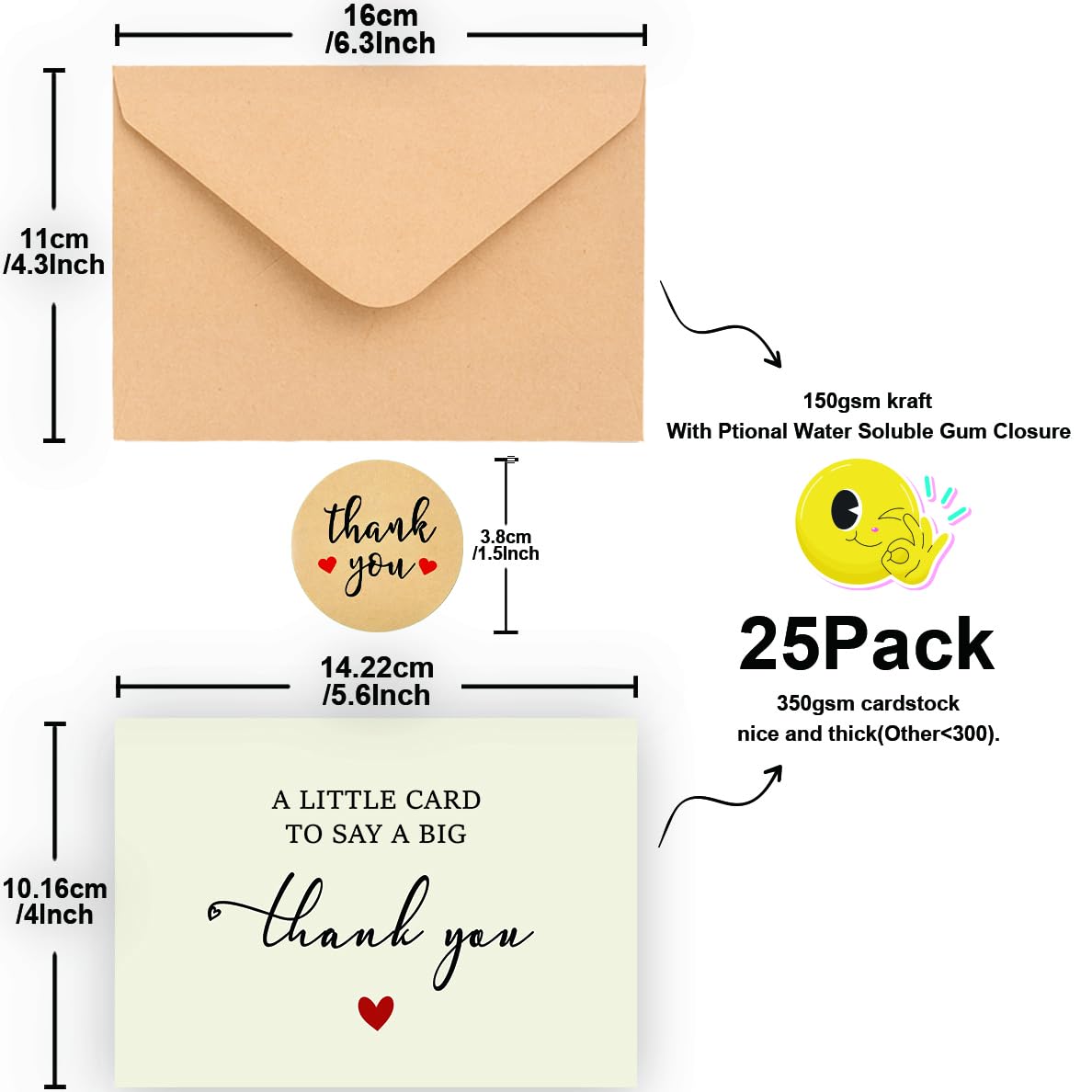 25 Pack 350GSM | Thank You Cards | Thank You Cards with Envelopes | Baby Shower & Wedding Thank You Cards | Thank You Notes & Cards for Teacher, Graduation, Business, Holiday, and Christmas | Gifts