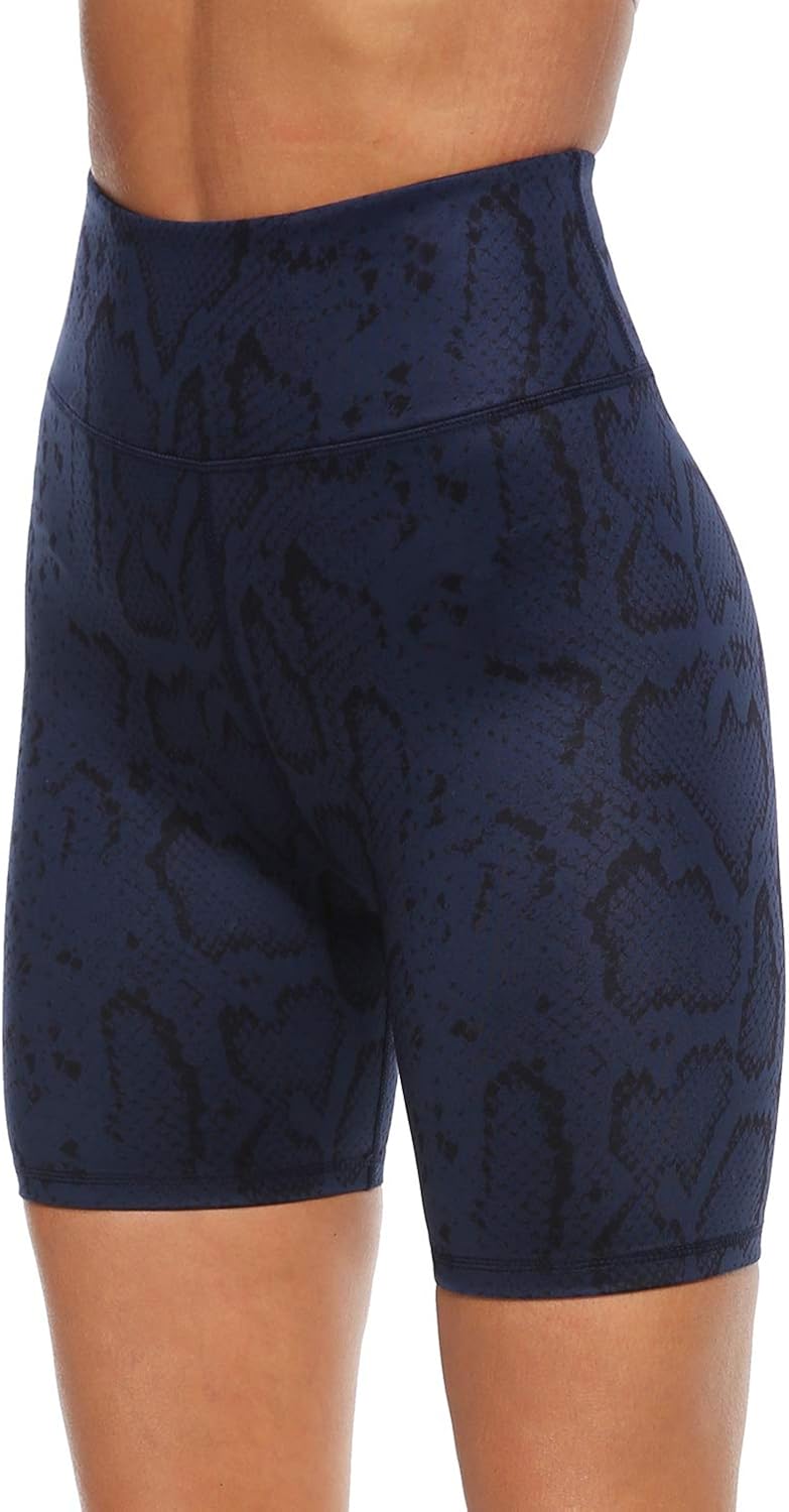Persit Women's High Waist Print Workout Yoga Shorts with 2 Hidden Pockets, Non See-Through Tummy Control Athletic Shorts: Clothing