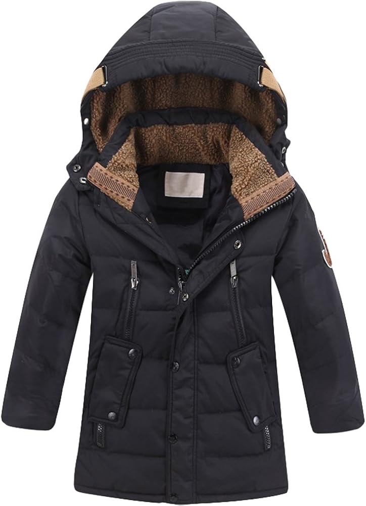 Mallimoda Boys' Hooded Down Coats Winter Warm Jacket Solid Puffer Coat: Clothing