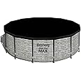 Bestway Flowclear PVC Round 14 Foot Pool Cover for Above Ground Frame Pools with Drain Holes and Secure Tie-Down Ropes, Black (Cover Only)