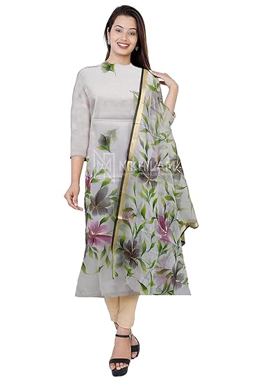 Nikhilam Hand Brush Painted Cotton Suit Dress Material for Womens (Multicoloured)