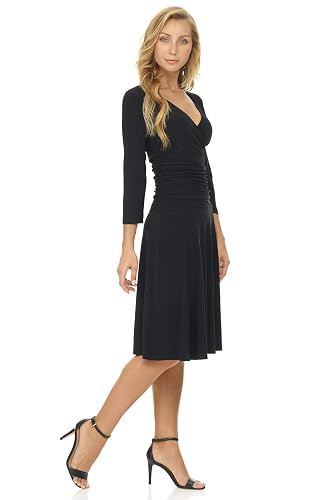 Rekucci Women's Slimming 3/4 Sleeve Fit-and-Flare Crossover Tummy Control  Dress (18, Black) in Dubai - UAE | Whizz Dresses