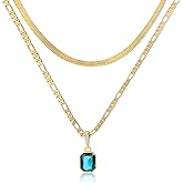 ACECHA Gold Layered Necklaces for Women, 18K Gold Plated Emerald Pendant Rectangle Necklaces for Teen, Layering Choker Necklace Jewelry Gifts