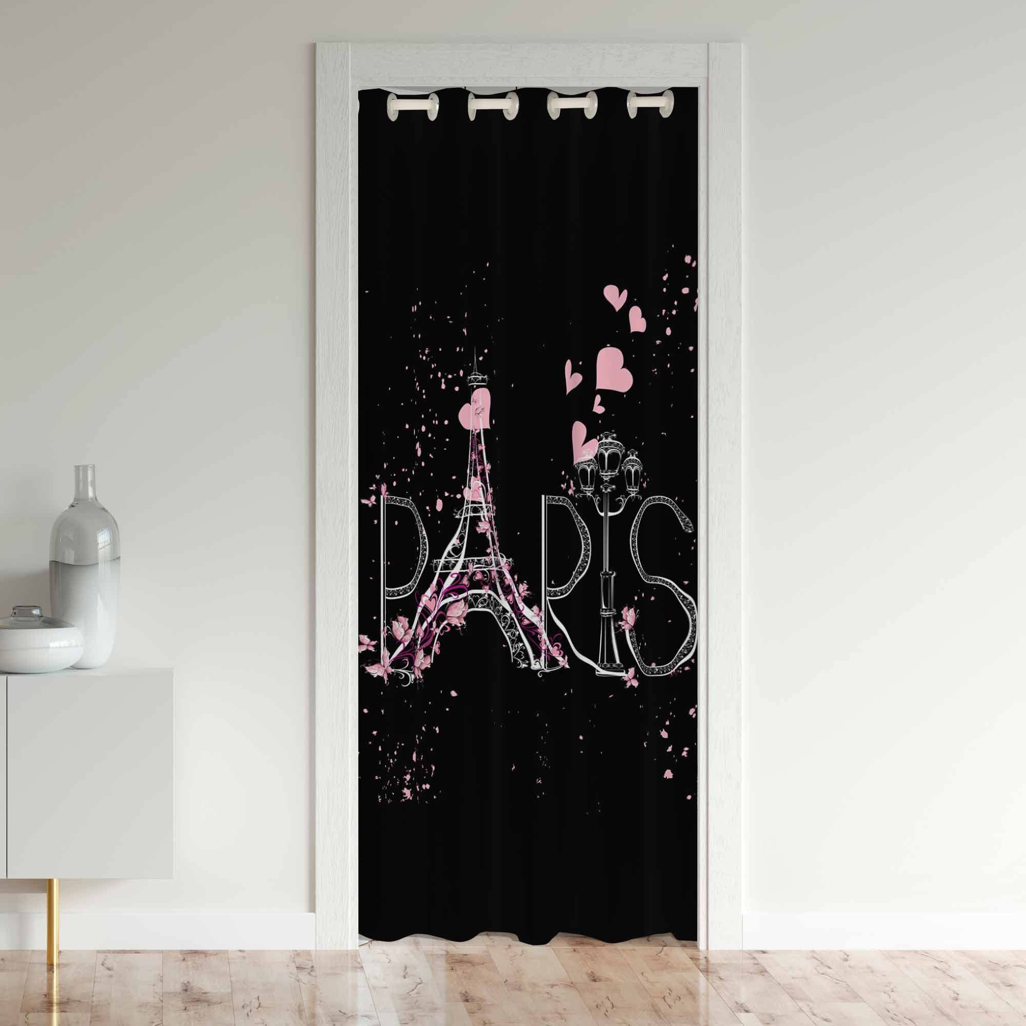 Loussiesd Eiffel Tower Door Curtain for Doorway Privacy Paris Closet Door Cover Curtain for Bedroom Living Room Floral 30%-50% Room Darkening Blackout Insulated Thermal Curtain 132x203cm 1 Panel