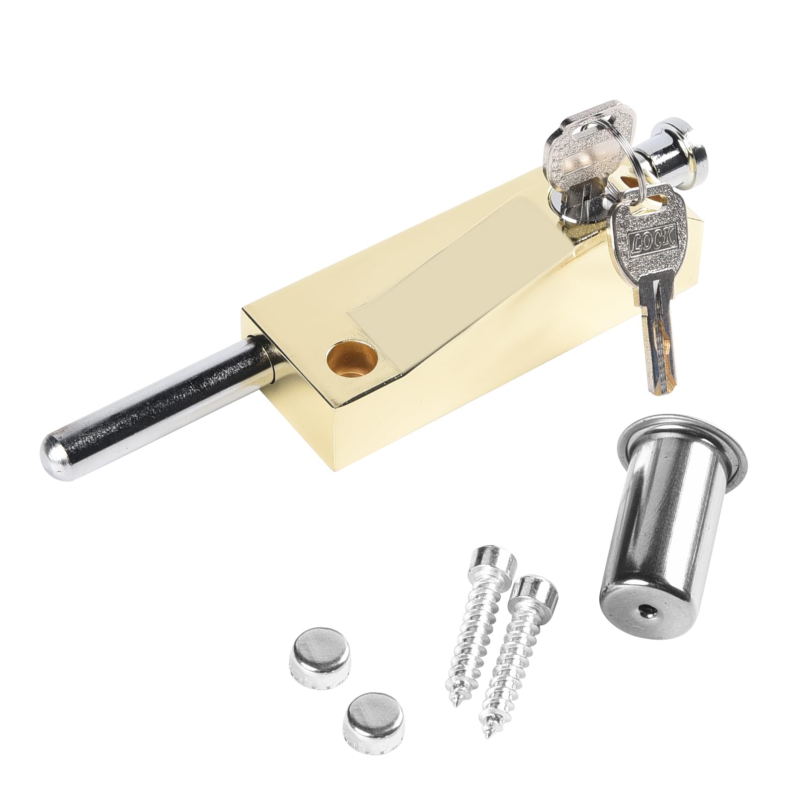 Multi-Purpose Door Bolt, Garage Door Lock, Gate Bolt Lock, Shed Lock, Universal Door Lock, Supplied with 2 Keys, for Internal and External Use, Gold