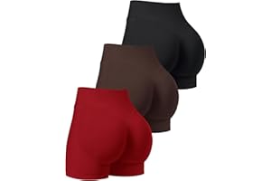 OLCHEE Womens Workout Shorts Seamless Scrunch Butt Lifting 3 Pack Yoga Gym Athletic High Waisted Tummy Control Booty 4.1"