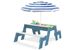 Kids 3-in-1 Sand & Water Activity Table, Wood Outdoor Convertible Picnic Table, 2 Play Boxes, Removable Top, Picnic Table for