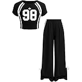 RoseSeek Girl's 2 Piece Clothing Sets Number Graphic Tees Jersey Shirt and Athletic Pants Casual Set