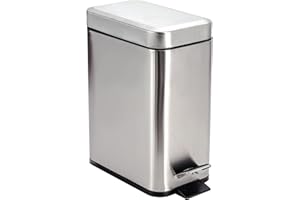 CQ ACRYLIC Rectangular Stainless Steel Trash Can Wastebasket with Lid,6L Small Step Pedal Garbage Can,1.6 Gallon Dog Proof Garbage Container Bin for Bathroom,Powder Room,Bedroom,Kitchen,Craft Room,Office,Silver